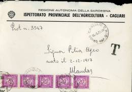 STORIA POSTALE SEGNATASSE STRISCIA 5 X 20 LIRE 1972 CAGLIARI X MANDAS - Taxe