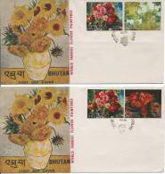 1970 World Famous Flower Paintings Set 3 First Day Covers Unaddressed With Special FDI Postmark 6/5/70 On Front - Bhoutan