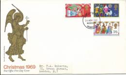 1969 Christmas Set Of 3 Stamps On Neatly Addressed First Day Cover FDI Norwich 26 Nov 1969 - 1952-1971 Pre-Decimale Uitgaves