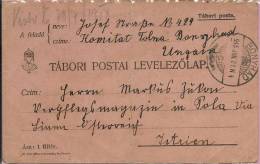 TABORI POSTAI LEVELEZOLAP., 21.1.1915., Pula (Istra) - Bonyhad (Hungary) - Covers & Documents