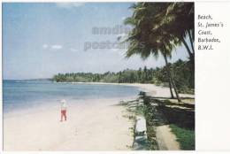 BARBADOS BWI  TROPICAL BEACH SCENE ST JAME'S COAST  PALM TREES Ca 1950s Vintage Postcard  [c4870] - Barbados (Barbuda)