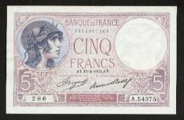 5 FRANCS VIOLET TYPE 1917 - N° A.54375 Alphabet 286 Du 13-4-1933 - SUP + 2 Trous Marqués - NOTRE SITE Serbon63 - 5 F 1917-1940 ''Violet''