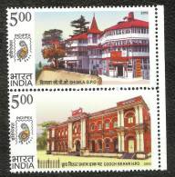 INDIA, 2010, Postal Heritage Buildings Of India, Setenant, Vertical, Shimla And Cooch Behar,   MNH, (**) - Neufs