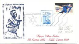 USA Winter Olympic Games 1980 Lake Placid Leter ; Torch Runner Cachet, Olympic Logo Vignette, Olympic Cancellation - Hiver 1980: Lake Placid