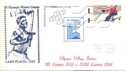 USA Winter Olympic Games 1980 Lake Placid Leter ; Torch Runner Cachet, Olympic Logo Vignette, Olympic Cancellation - Invierno 1980: Lake Placid