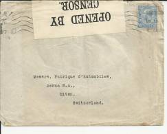 INGLATERRA CC A SUIZA CON CENSURA 1917 KENSIGTON - Cartas & Documentos