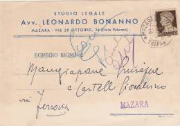 MAZARA 18.6.1939 /  Cartolina Pubblicitaria  " Studio Legale Avv. Leonardo Bonanno " _  Viaggiata - Mazara Del Vallo