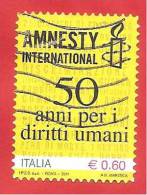 ITALIA REPUBBLICA USATO - 2011 - 50º Anniversario Di Amnesty International -  € 0,60 - S. 3235 - 2011-20: Oblitérés