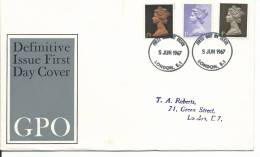 1967  4d,  1/- & 1/9 Definitives On Neatly Addressed First Day Cover FDI London 5 June 1967 - 1952-1971 Pre-Decimale Uitgaves