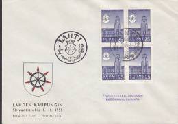 Finland Ersttag Brief FDC Cover 1955 Rathaus Von Lathi In 4-Block !! - FDC