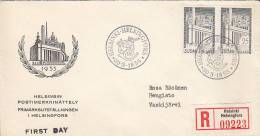 Finland Einschreiben Ersttag Brief Registered FDC Cover 1955 Nationale Briefmarkenausstellung & Label (2 Scans) - FDC