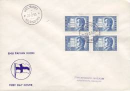 Finland Ersttag Brief FDC Cover 1955 Johan Jakob Nervander, Astronom Dichter Flag Cachet In 4-Blocks !! - FDC