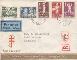 Finland Ersttag Brief FDC Cover 1947 Airmail Par Avion & Registered Einschreiben Labels Tuberkulose Tuberculosis - FDC