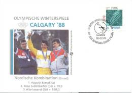 Canada Winter Olympic Games 1988 Letter; Champions In Nordic Combined Man, Canmore Cancellaion - Winter 1988: Calgary