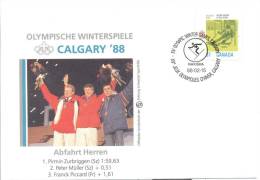 Canada Winter Olympic Games 1988 Letter; Champions In Alpine Skiing Downhill Man, Nakiska Cancellaion - Inverno1988: Calgary