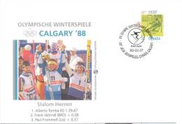 Canada Winter Olympic Games 1988 Letter; Champions In Alpine Skiing Slalom Man, Nakiska Cancellaion, Alberto Tomba - Invierno 1988: Calgary