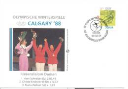 Canada Winter Olympic Games 1988 Letter; Champions In Alpine Skiing Giant Slalom Ladies, Nakiska Cancellaion - Inverno1988: Calgary