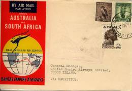 COCOS ISLAND RAAF AUSTRALIA 1952 QANTAS SOUTH AFRICA Flight Via MAURITIUS Back To COCOS ISLAND - Cocos (Keeling) Islands