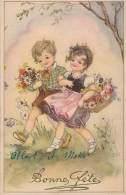 ENFANTS - Jolie Carte Fantaisie Enfants Avec Fleurs "Bonne Fête " Signée SP - Petersen, Hannes