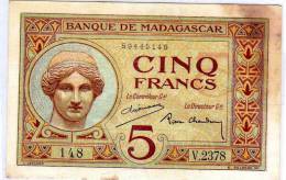 MADAGASCAR , 5 Francs Type 1926 - Madagascar