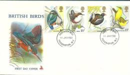 Great Britain 1980 Birds Oiseaux  Aves Kingfisher Dipper Moorhen Wagtail FDC - Albatros