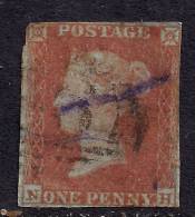 GB 1841 QV 1d PENNY RED  IMPERF BLUED PAPER ( N & H ) USED STAMP WMK 2.( F645 ) - Usati