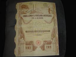 Part Fondateur " Chaux Et Ciments Portland Artificiels De L'Aisne " Courbes 1920 Avec Coupons Recollés - Industrie