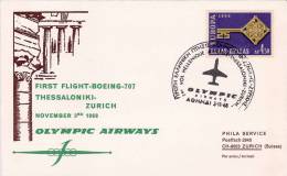 THESSALONIKI  /  ZURICH  - Cover _ Lettera  -  First Flight Boeing 707  - OLYMPIC AIRWAYS - Cartas & Documentos