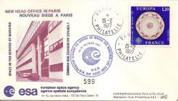 Inauguration Nouveau Siège  Esa Enveloppe Illustrée Numérotée   Oblitération  PARIS Du 15/2/1977 - Europe