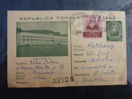 ENTIER CARTE POSTALE ILLUSTREE DE ROUMANIE ROMANIA 1952 => SUISSE LETTRE COVER POSTAL STATIONARY - Covers & Documents