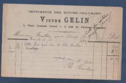 1892 - FACTURE IMPRIMERIE DES BUTTES CHAUMONT VICTOR GELIN - 1 PLACE ARMAND CARREL PARIS - Druck & Papierwaren