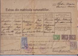 FISCAUX, REVENUES,DOCUMENT ,VERY RARE COMBINATION,5 STAMPS,1921,ROMANIA - Fiscaux