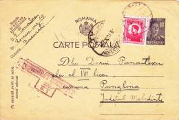 POSTAL STATIONERY,ENTIERS POSTAUX,CENSORED,1944,ROMANIA - Cartas & Documentos