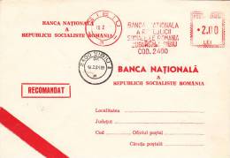 REGISTRED COVER,VERY RARE METERMARK NATIONAL BANK ,1984,BUCHAREST - Lettres & Documents