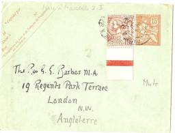 LSAU7 - MIXTE MONACO ALBERT I° 10c / MOUCHON 15c  (ENV) AMB. NICE A MARSEILLE POUR LONDRES CACHET ARRIVEE FEVRIER 1914 - Enveloppes Types Et TSC (avant 1995)