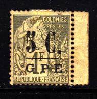 Guadeloupe MH Scott #11 5c On 1fr French Colonies, Margin Copy - Heavy Hinge Remnant - Unused Stamps