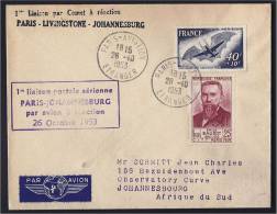 PARIS - LIVINGSTONE - JOHANNESBURG 1ere LIAISON PAR COMET A REACTION 1953 AFRIQUE DU SUD - Primeros Vuelos