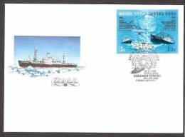 Polar Philately 1986 USSR 2 Stamps FDC Mi 5646-47 Antarctic Drift Of Mikhail Somov. Ice-breaker Vladivostok, Helicopter - Polareshiffe & Eisbrecher