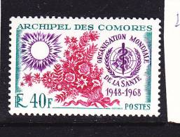 COMORES 40F VERT EMERAUDE VIOLET ET CARMIN 20E ANNIVERSAIRE DE L''OMS NEUF SANS CHARNIERE - Ungebraucht