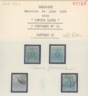 24  2c Bleu  Mini étude Des Dentelé 15      Porte  Cote  > 800 Euros - 1866-1867 Kleine Leeuw