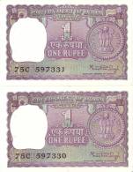 LOTE DE 2 BILLETES CORRELATIVOS DE LA INDIA DE 1 RUPIA DEL AÑO 1978 CALIDAD EBC+  (BANK NOTE) - India
