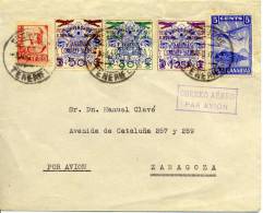Carta De Tenerife A Zaragoza 1937 Sellos Canarias  31/3 + Isabel + Local - Nationalist Issues