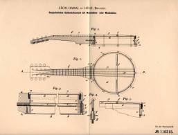 Original Patentschrift - Léon Hamal In Liege , Belgien , 1899 , Banjo , Mandoline , Mandola , Musik !!! - Instruments De Musique