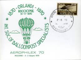 RICCIONE AEROPHILEX 70 1970 ANN SPEC FDC PALLONE BALLOON AEROSTATION - Demonstraties