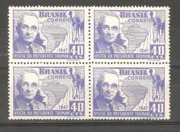Brazil 1947 ,Visit Of Pres.Harry Truman ,Sc 673 ,Block Of 4 ,MNH**OG - Unused Stamps