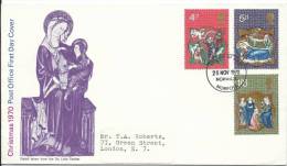 1970  Christmas Set Of 3 Stamps On Neatly Addressed First Day Cover FDI Norwich 25 Nov 1970 - 1952-1971 Pre-Decimal Issues