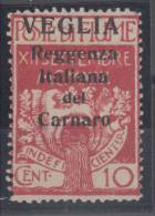 Italy Fiume Island Krk "Veglia Reggenza Italiana Del Carnaro" 10C Mi#29I 1920 MH * - Fiume & Kupa