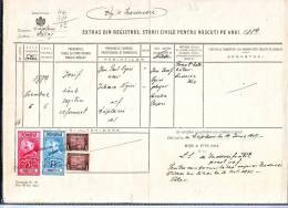 FISCAUX, REVENUES,DOCUMENT ,4 STAMPS,1917,ROMANIA - Fiscaux