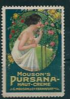 Reklame-Vignette Mouson´s PURSANA Haut-Creme / Belle Epoque / Frau Im Rosenhaag - Fantasy Labels