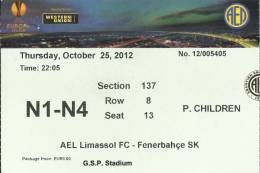 AEL Limassol-Fenerbahce Europa League Football Match Ticket - Tickets D'entrée